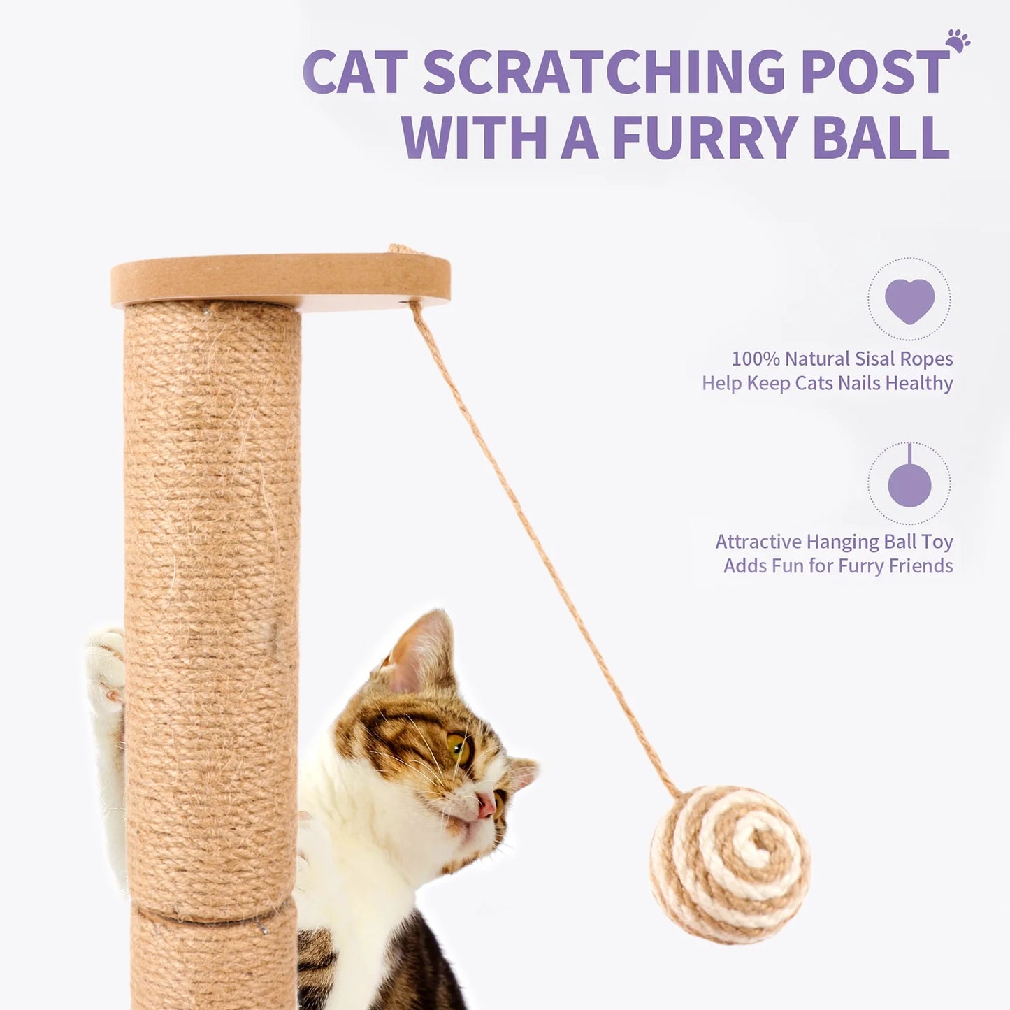 Sisal Cat Scratching Post | Interactive Scratcher with Hanging Toys