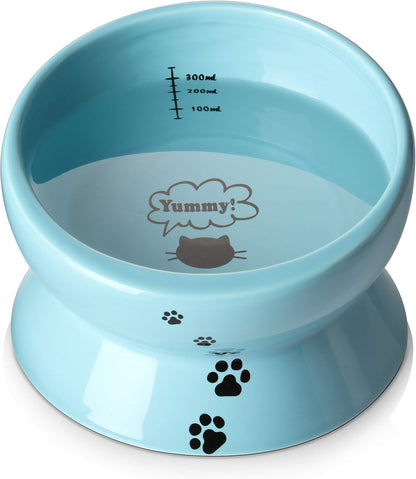 Ceramic Tilted Cat Bowl | 15 oz Elevated Food & Water Bowl