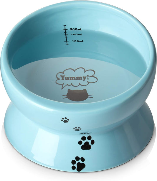 Ceramic Tilted Cat Bowl | 15 oz Elevated Food & Water Bowl