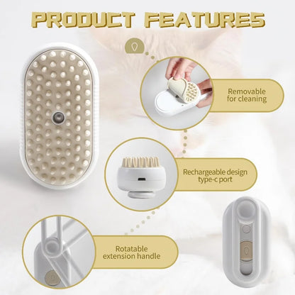 3-in-1 Steam Grooming Brush | Electric Pet Brush for Shedding & Massage