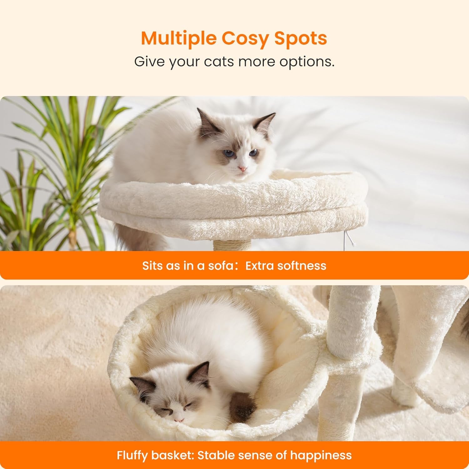 Cat Tree Tower with Grooming Brush | Multi-Level Cat Condo with Plush Perch & Scratching Post