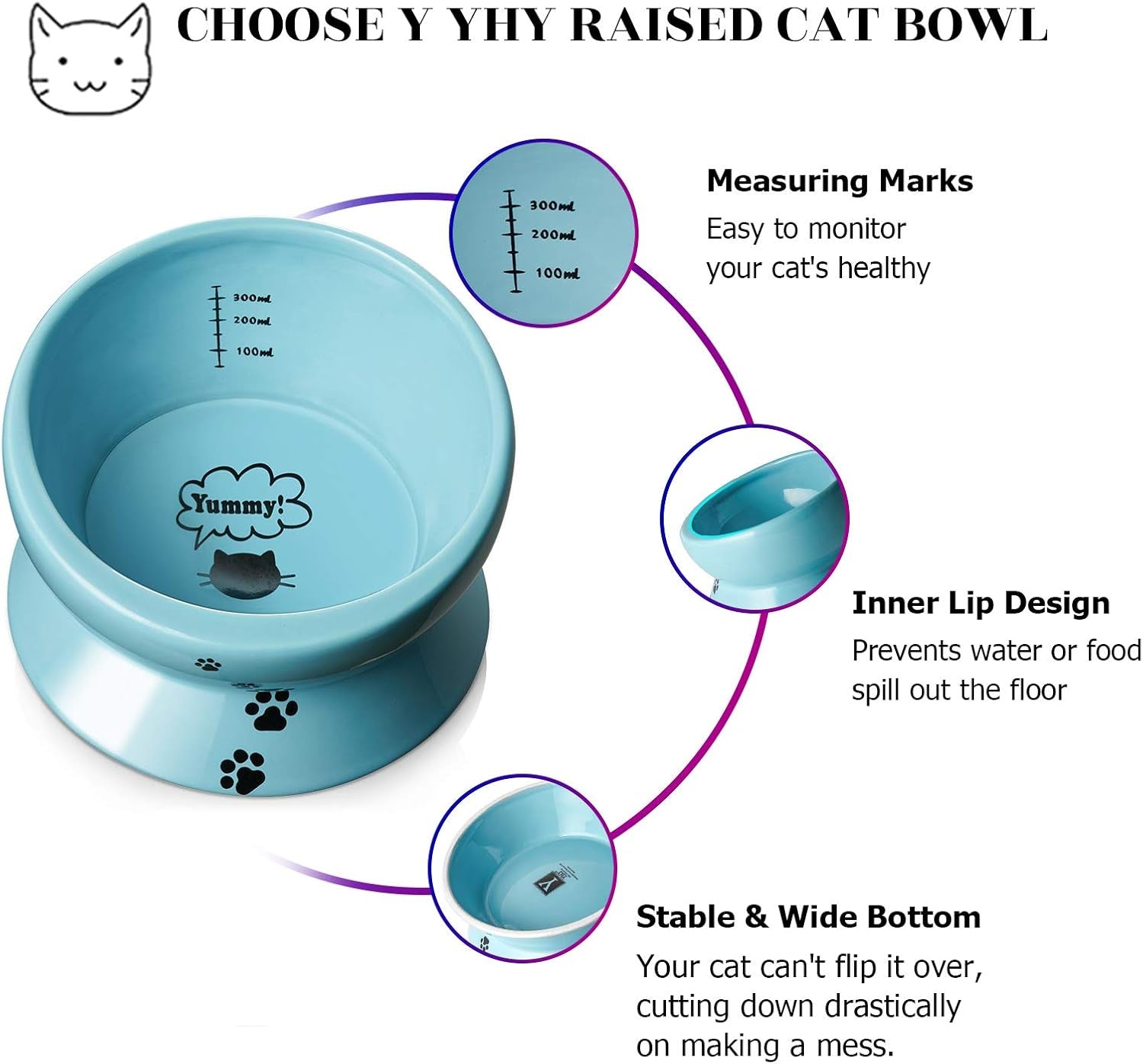 Ceramic Tilted Cat Bowl | 15 oz Elevated Food & Water Bowl