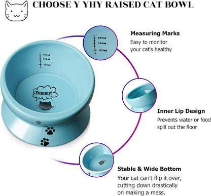 Ceramic Tilted Cat Bowl | 15 oz Elevated Food & Water Bowl