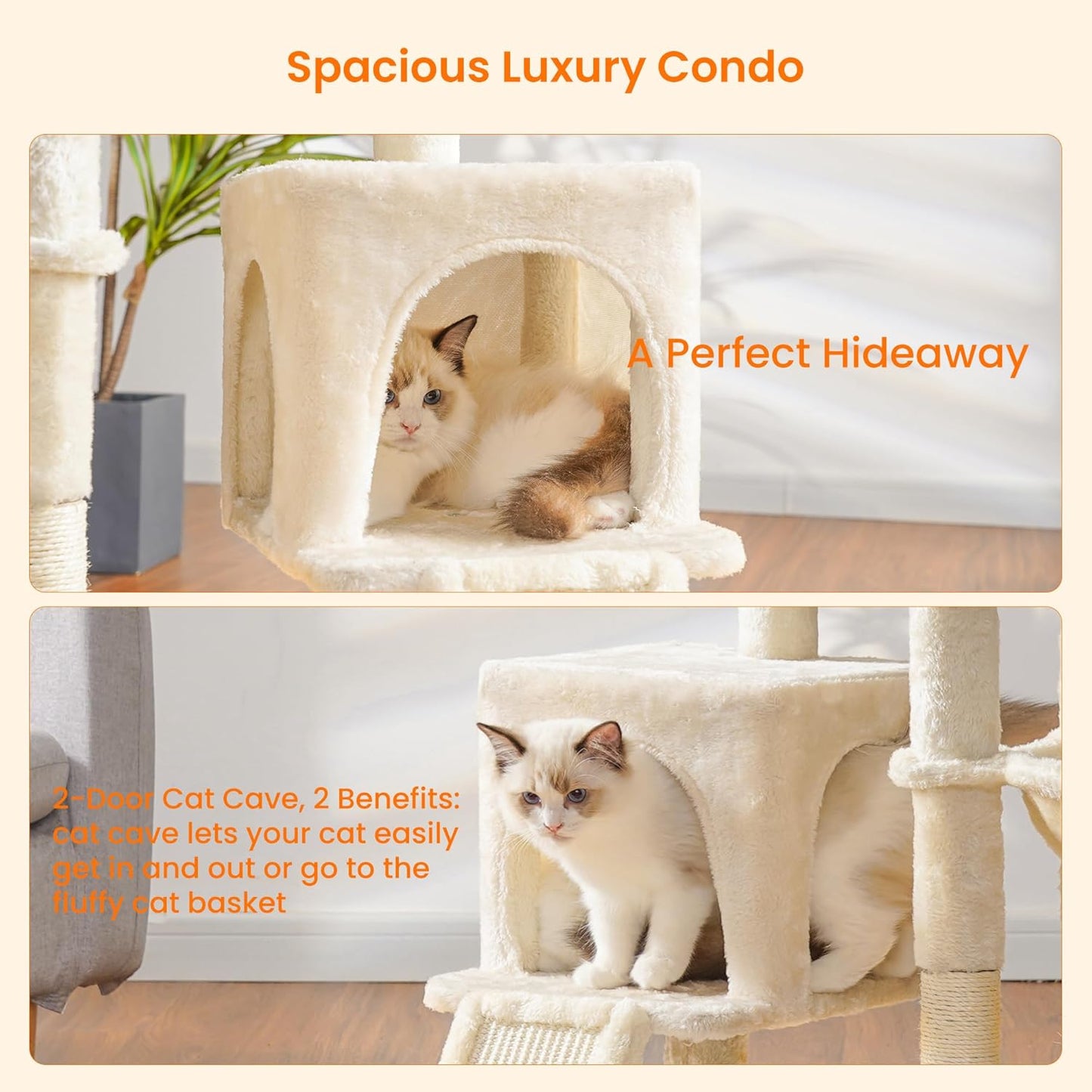 Cat Tree Tower with Grooming Brush | Multi-Level Cat Condo with Plush Perch & Scratching Post
