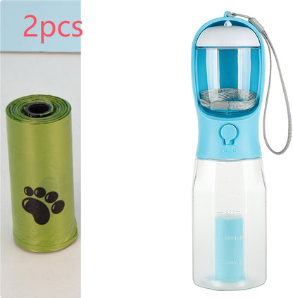 3-in-1 Portable Pet Water Bottle – Food Container, Water Dispenser & Poop Bag Holder