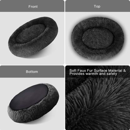 Luxury Calming Donut Dog Bed | Ultra Soft Faux Fur Self-Warming Bed
