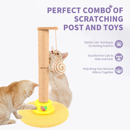Sisal Cat Scratching Post | Interactive Scratcher with Hanging Toys