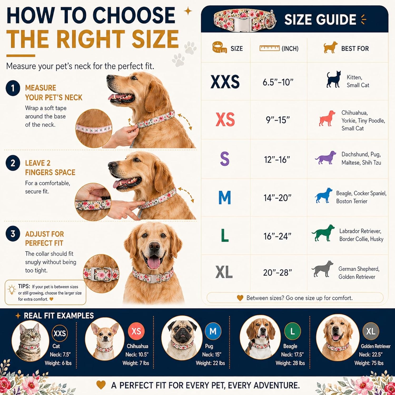 Summer Blooms Pet Collar | Adjustable Floral Collar for Cats, Puppies & Dogs