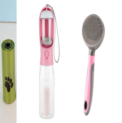3-in-1 Portable Pet Water Bottle – Food Container, Water Dispenser & Poop Bag Holder