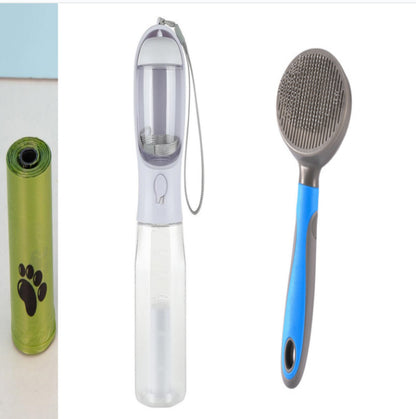 3-in-1 Portable Pet Water Bottle – Food Container, Water Dispenser & Poop Bag Holder