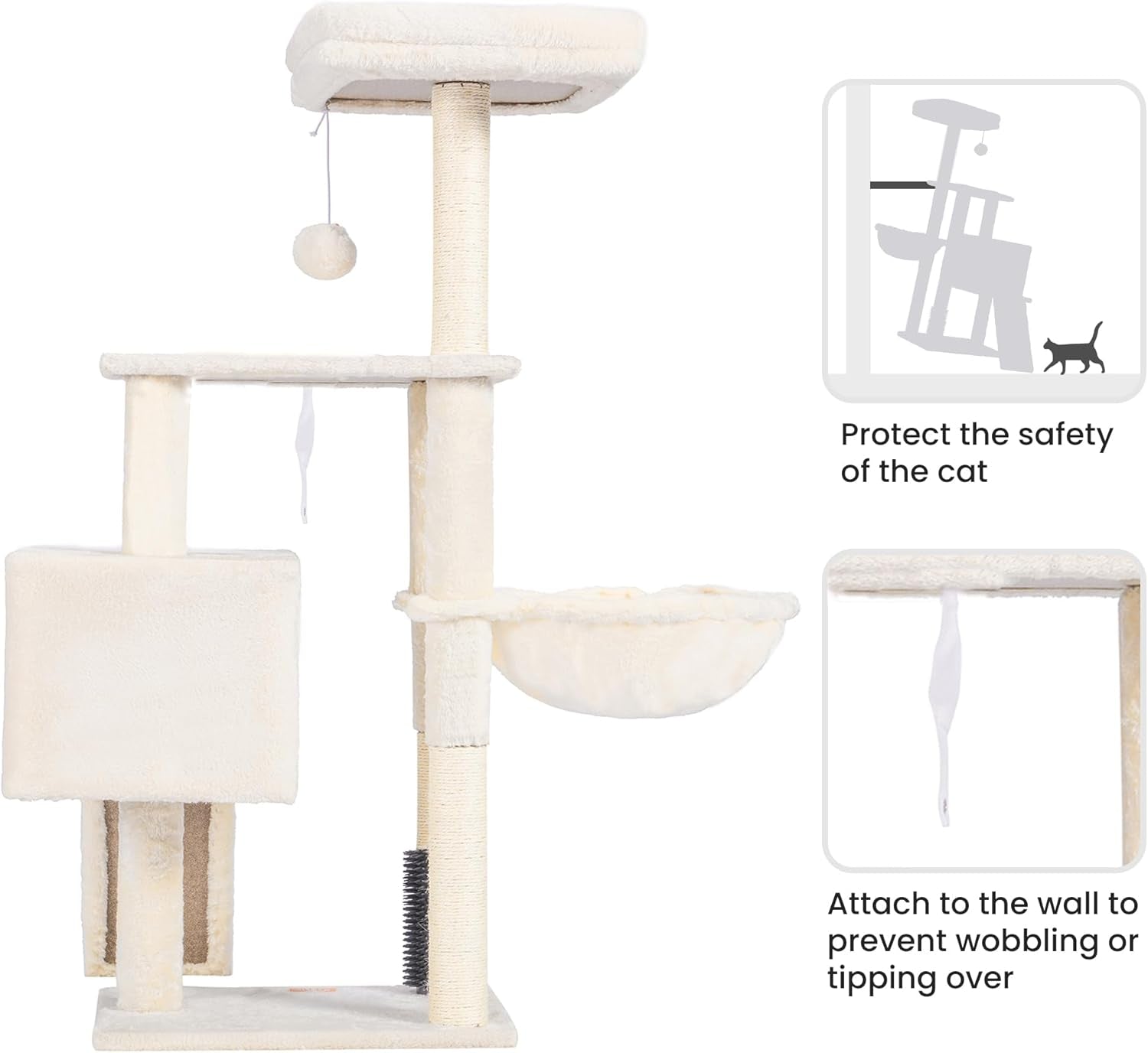 Cat Tree Tower with Grooming Brush | Multi-Level Cat Condo with Plush Perch & Scratching Post