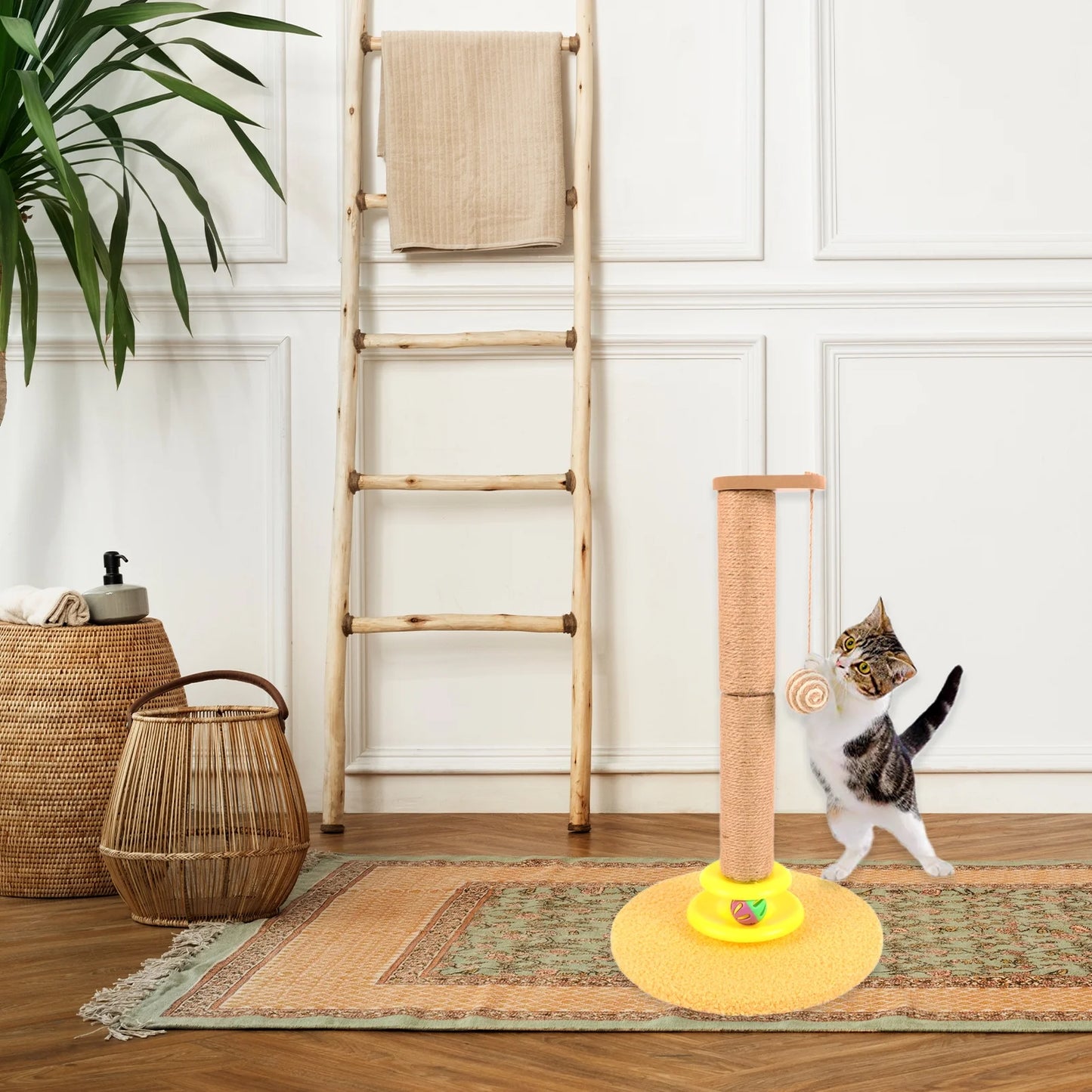 Sisal Cat Scratching Post | Interactive Scratcher with Hanging Toys