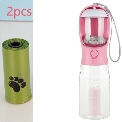 3-in-1 Portable Pet Water Bottle – Food Container, Water Dispenser & Poop Bag Holder