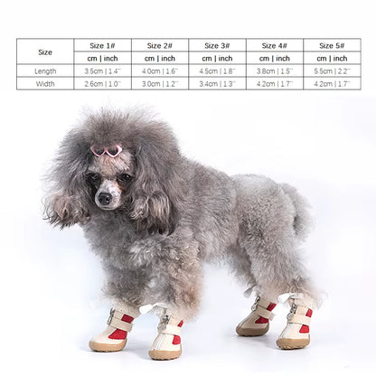 Winter Dog Boots Set | 4-Piece Anti-Slip Warm Boots for Small Dogs