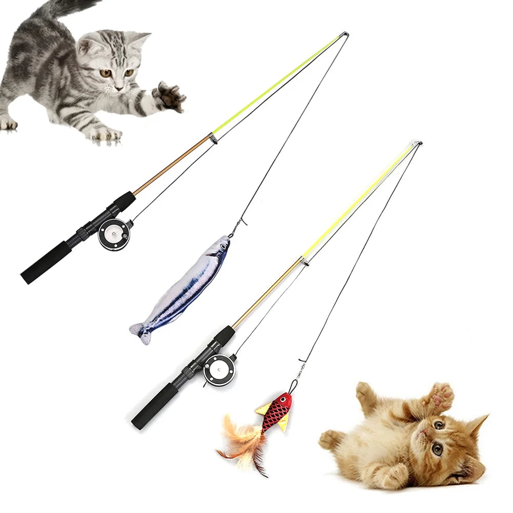 Interactive Cat Fishing Wand Toy | Retractable Feather Teaser with Reel