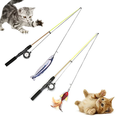 Interactive Cat Fishing Wand Toy | Retractable Feather Teaser with Reel