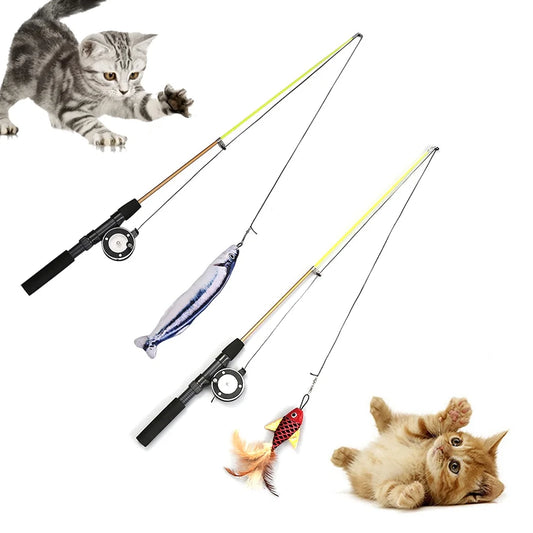 Interactive Cat Fishing Wand Toy | Retractable Feather Teaser with Reel