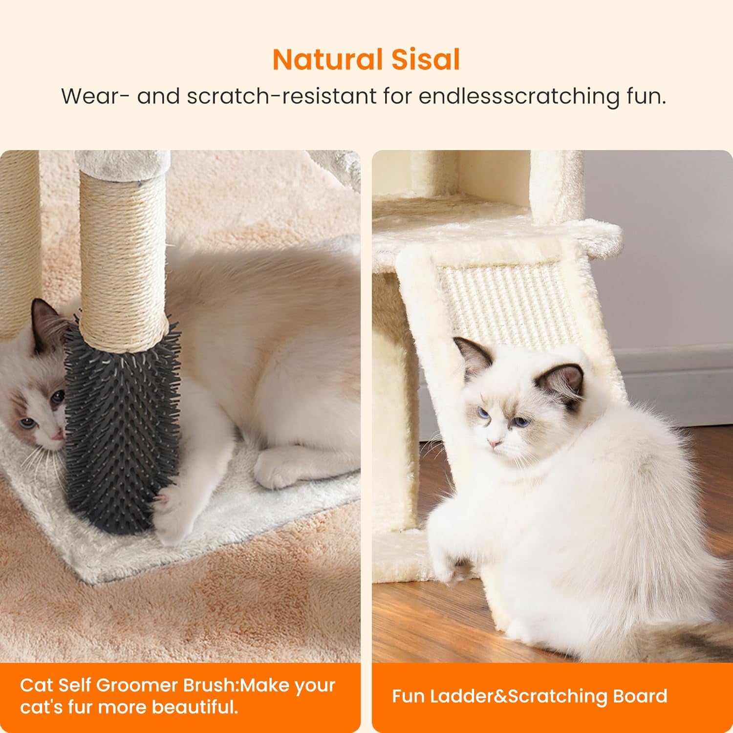Cat Tree Tower with Grooming Brush | Multi-Level Cat Condo with Plush Perch & Scratching Post