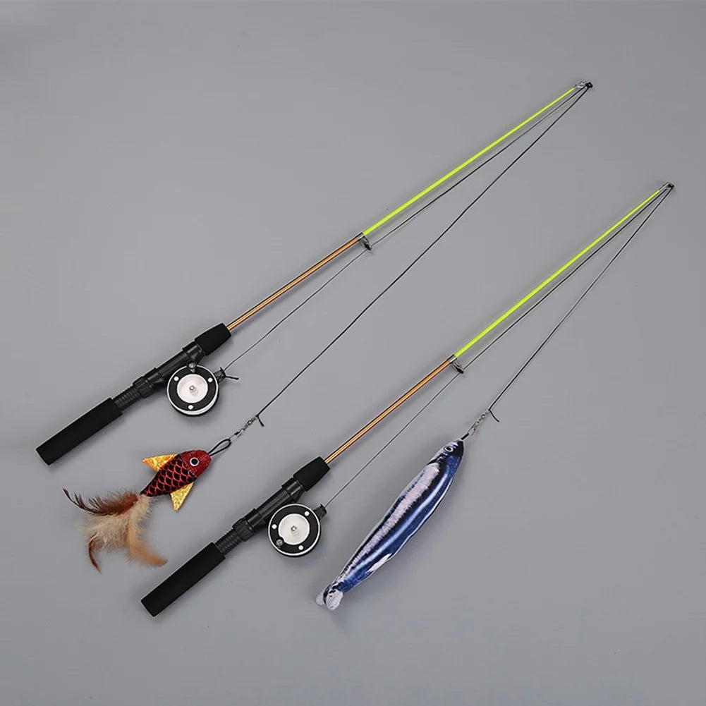 Interactive Cat Fishing Wand Toy | Retractable Feather Teaser with Reel