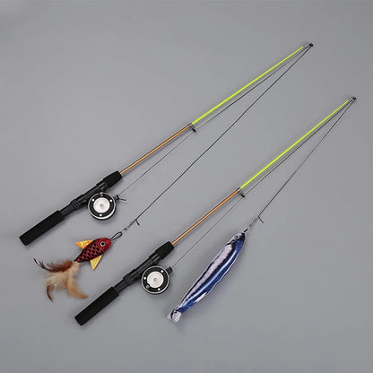 Interactive Cat Fishing Wand Toy | Retractable Feather Teaser with Reel