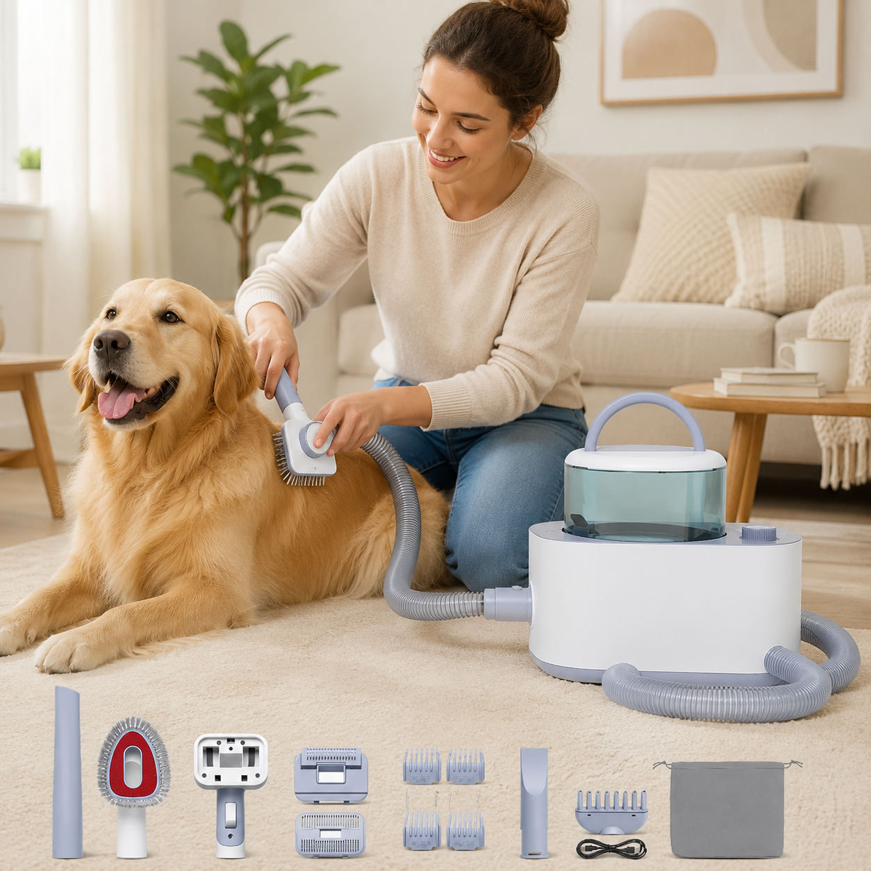 9-in-1 Dog Grooming Vacuum Kit with Dryer, Clippers & 3L Dust Box