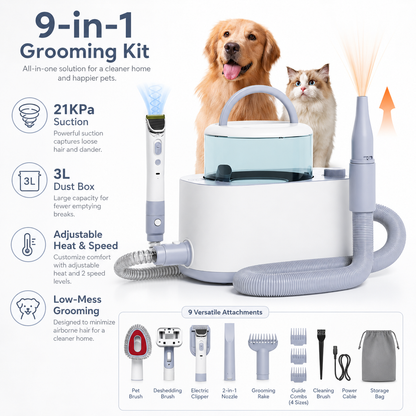 9-in-1 Dog Grooming Vacuum Kit with Dryer, Clippers & 3L Dust Box