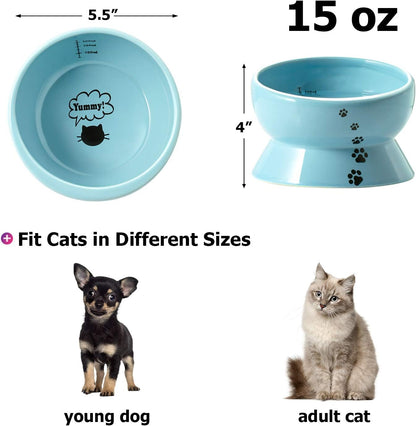 Ceramic Tilted Cat Bowl | 15 oz Elevated Food & Water Bowl