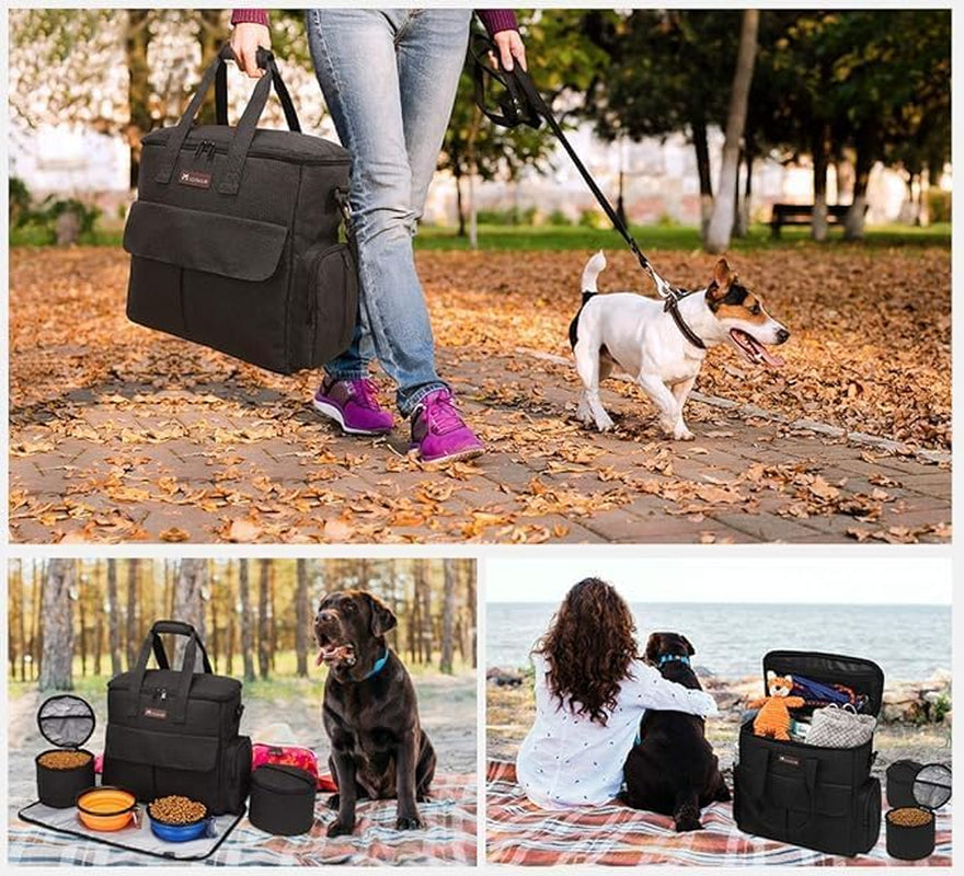 Dog Travel Bag Set | Weekend Travel Organizer with Food Containers & Collapsible Bowls