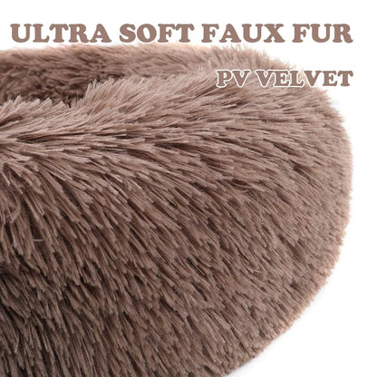 Round Plush Pet Bed | Ultra Soft Calming Bed for Dogs