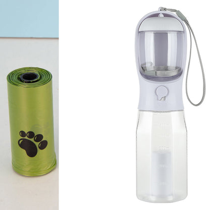 3-in-1 Portable Pet Water Bottle – Food Container, Water Dispenser & Poop Bag Holder