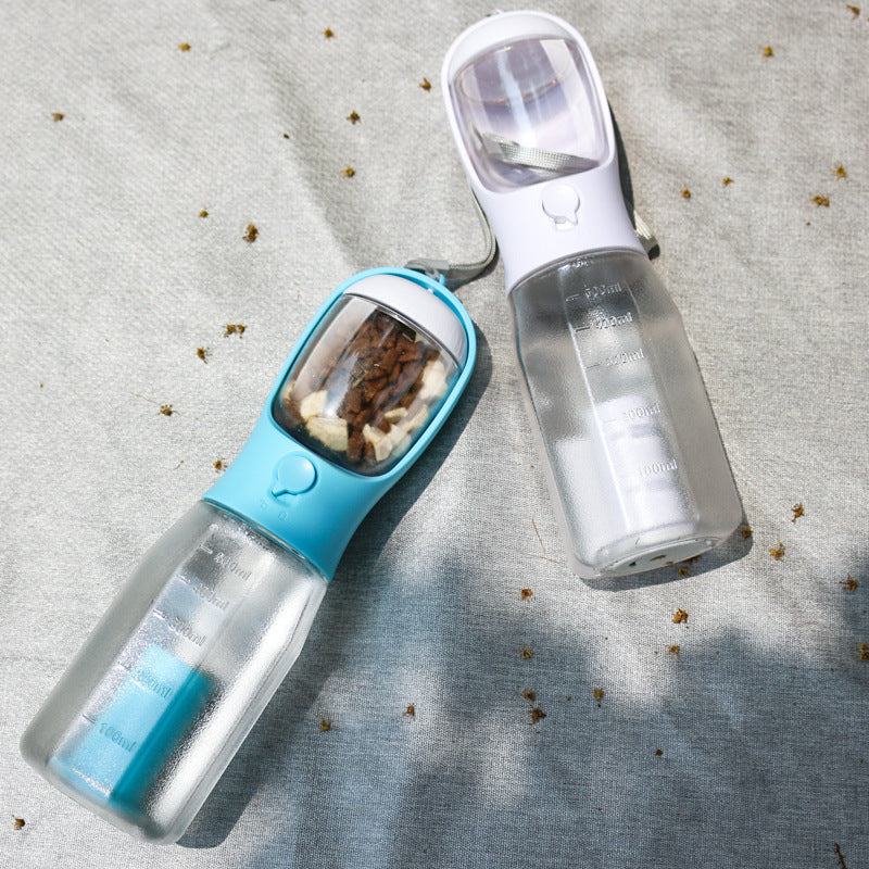 3-in-1 Portable Pet Water Bottle – Food Container, Water Dispenser & Poop Bag Holder
