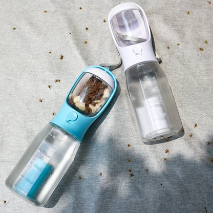 3-in-1 Portable Pet Water Bottle – Food Container, Water Dispenser & Poop Bag Holder