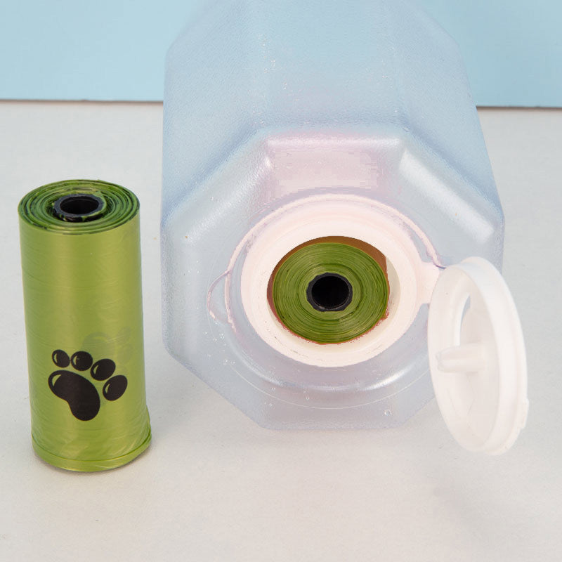 3-in-1 Portable Pet Water Bottle – Food Container, Water Dispenser & Poop Bag Holder