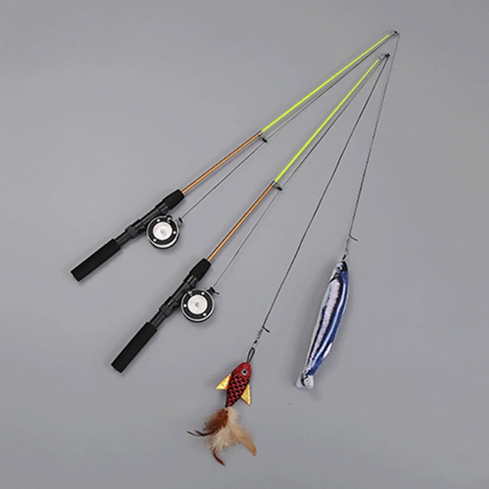 Interactive Cat Fishing Wand Toy | Retractable Feather Teaser with Reel