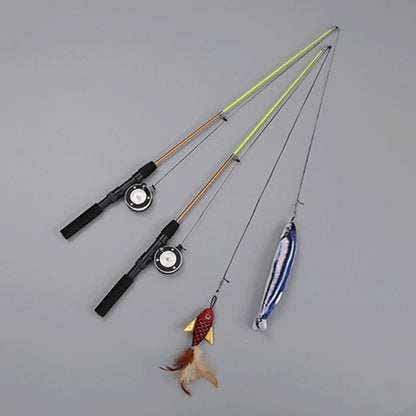Interactive Cat Fishing Wand Toy | Retractable Feather Teaser with Reel
