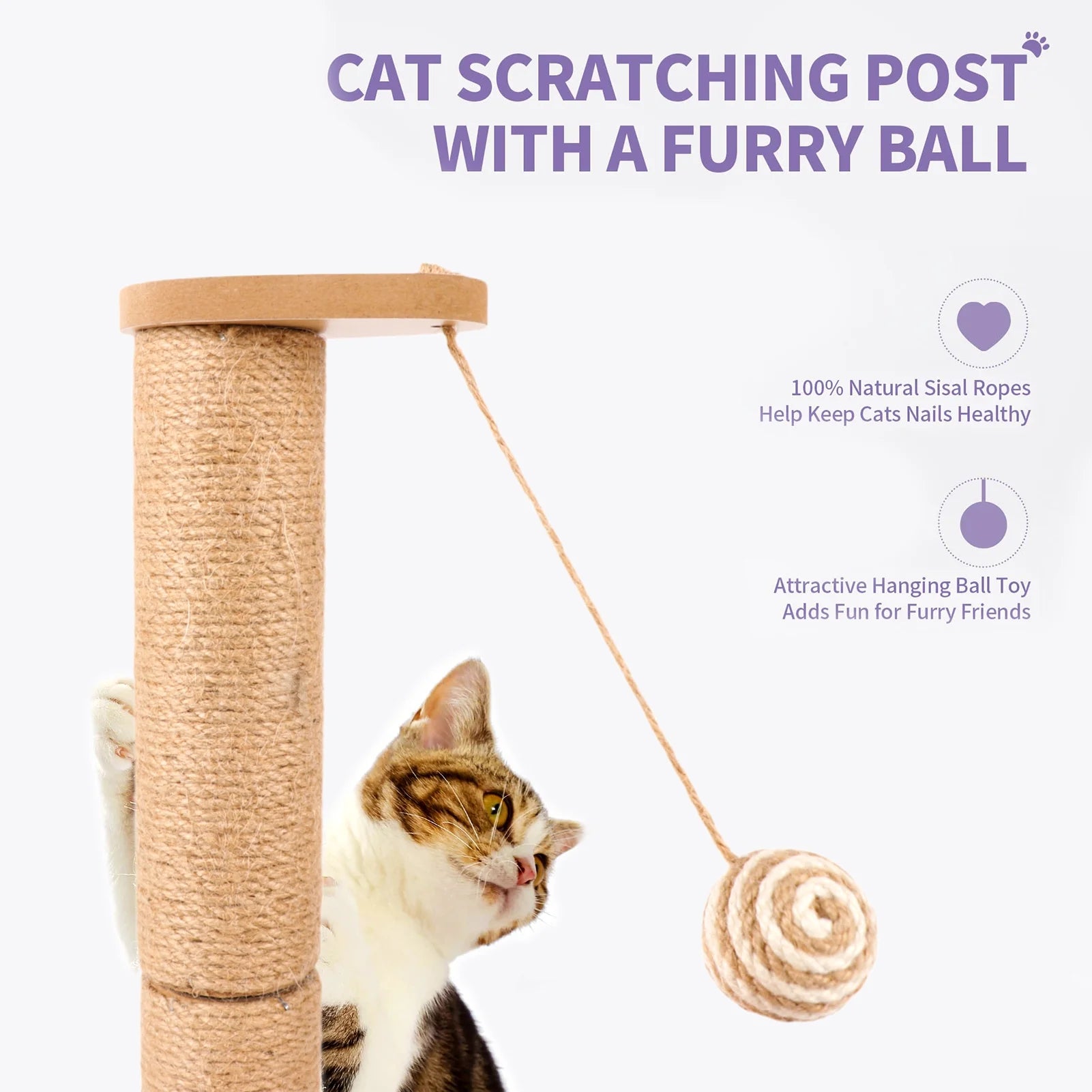 Sisal Cat Scratching Post | Interactive Scratcher with Hanging Toys