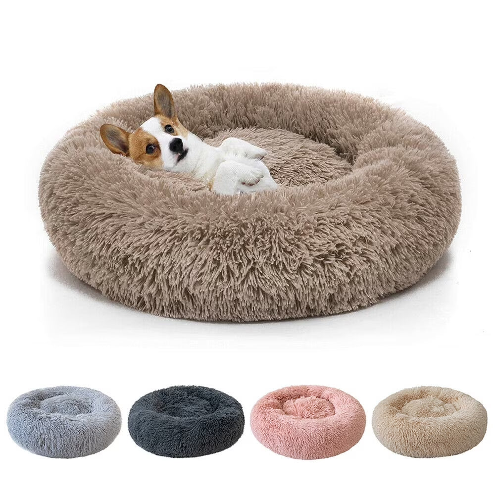 Round Plush Pet Bed | Ultra Soft Calming Bed for Dogs