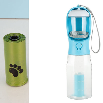 3-in-1 Portable Pet Water Bottle – Food Container, Water Dispenser & Poop Bag Holder