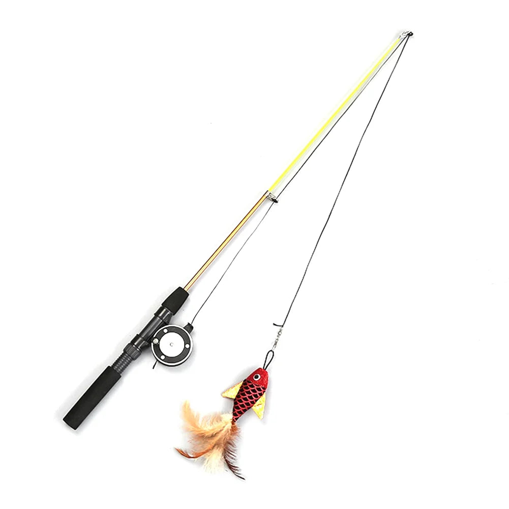 Interactive Cat Fishing Wand Toy | Retractable Feather Teaser with Reel