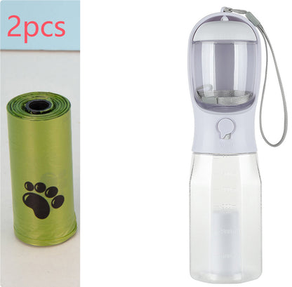 3-in-1 Portable Pet Water Bottle – Food Container, Water Dispenser & Poop Bag Holder