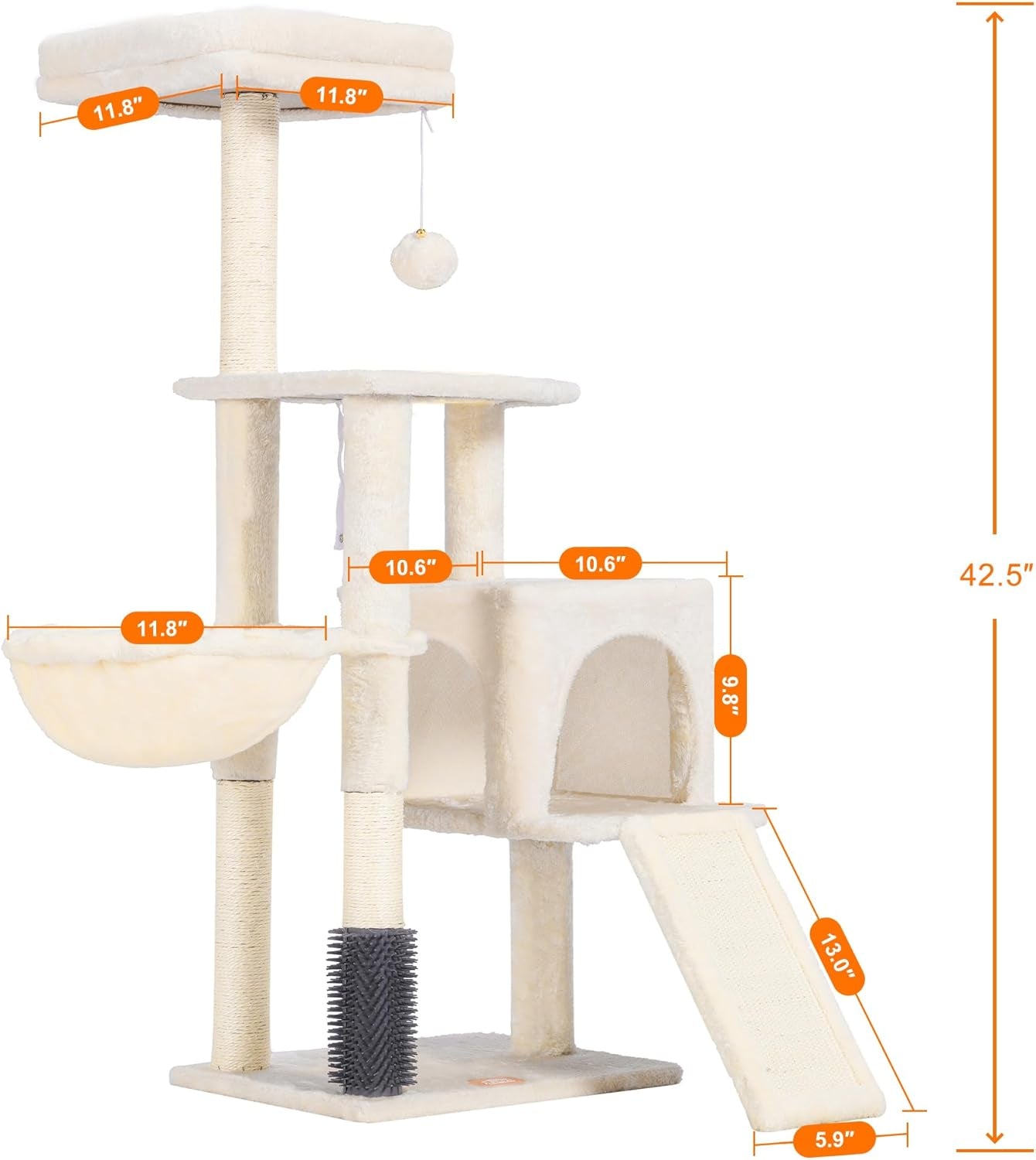 Cat Tree Tower with Grooming Brush | Multi-Level Cat Condo with Plush Perch & Scratching Post