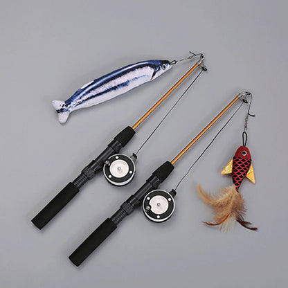 Interactive Cat Fishing Wand Toy | Retractable Feather Teaser with Reel