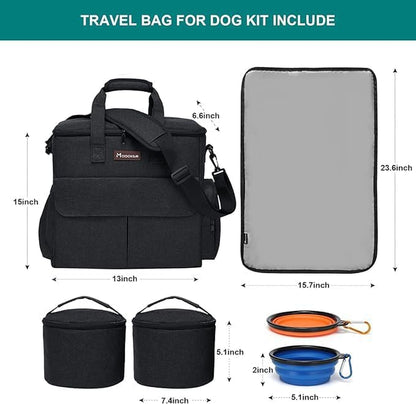 Dog Travel Bag Set | Weekend Travel Organizer with Food Containers & Collapsible Bowls