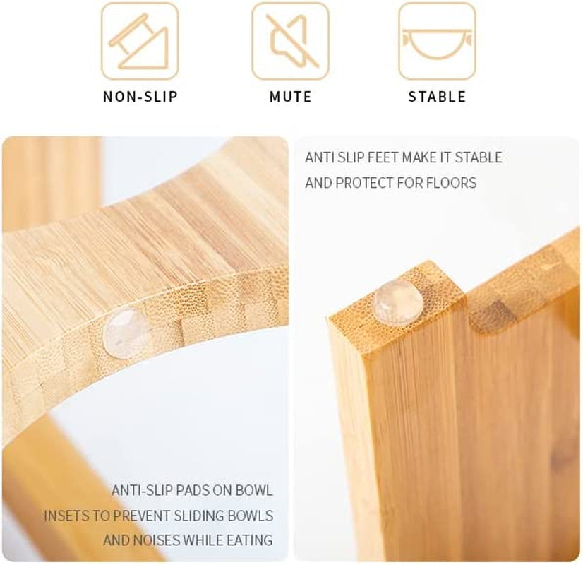 Elevated Pet Bowl Set | Bamboo Feeder Stand with Stainless Steel Bowls