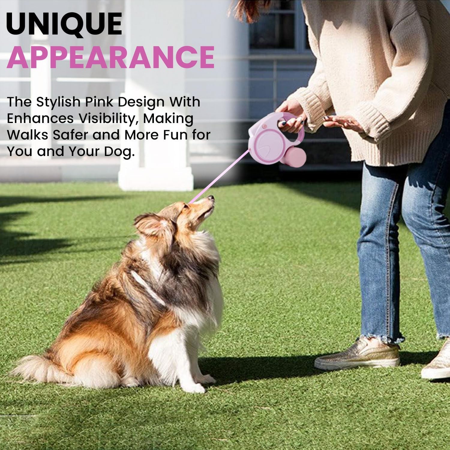 Pink Retractable Dog Leash Set | Leash, LED Light & Poop Bag Dispenser Bundle