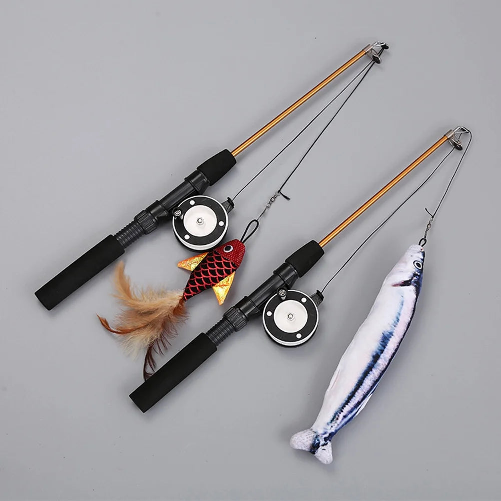 Interactive Cat Fishing Wand Toy | Retractable Feather Teaser with Reel