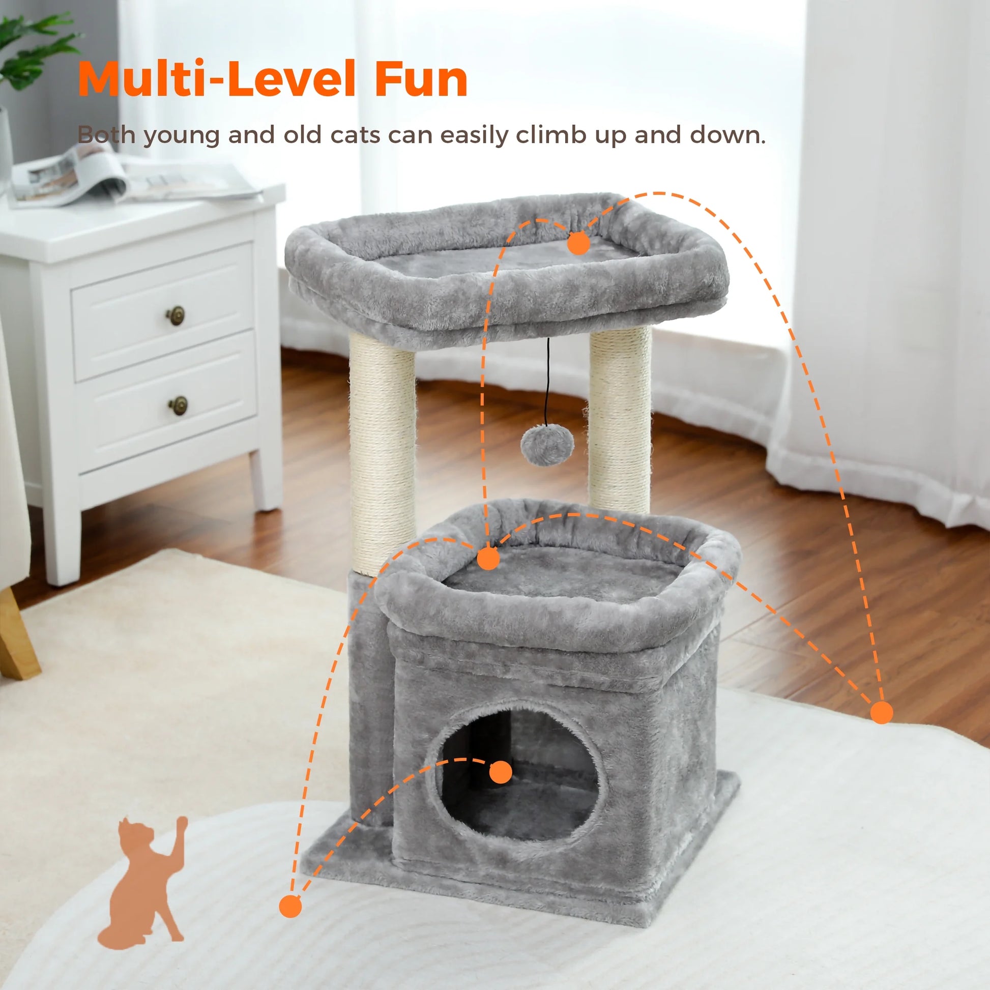 27" Cat Tree Tower | Multi-Level Cat Condo with Scratching Posts