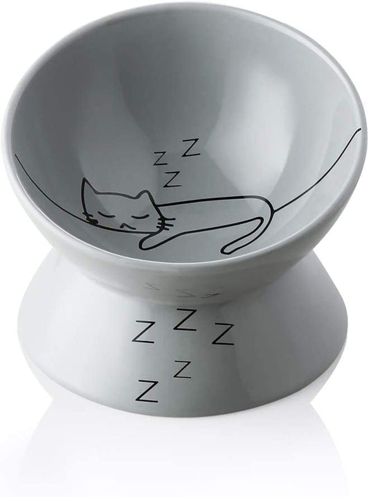 Elevated Ceramic Cat Bowl | Tilted Feeding Dish for Food & Water