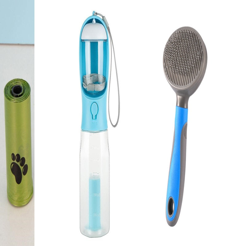 3-in-1 Portable Pet Water Bottle – Food Container, Water Dispenser & Poop Bag Holder