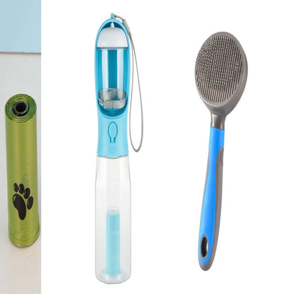 3-in-1 Portable Pet Water Bottle – Food Container, Water Dispenser & Poop Bag Holder